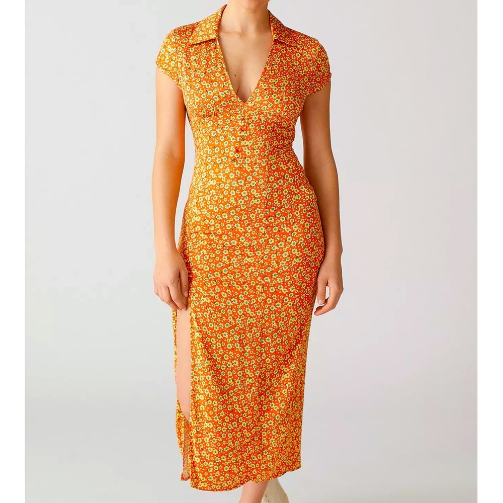 UO Orange Chantelle Collared Midi Dress